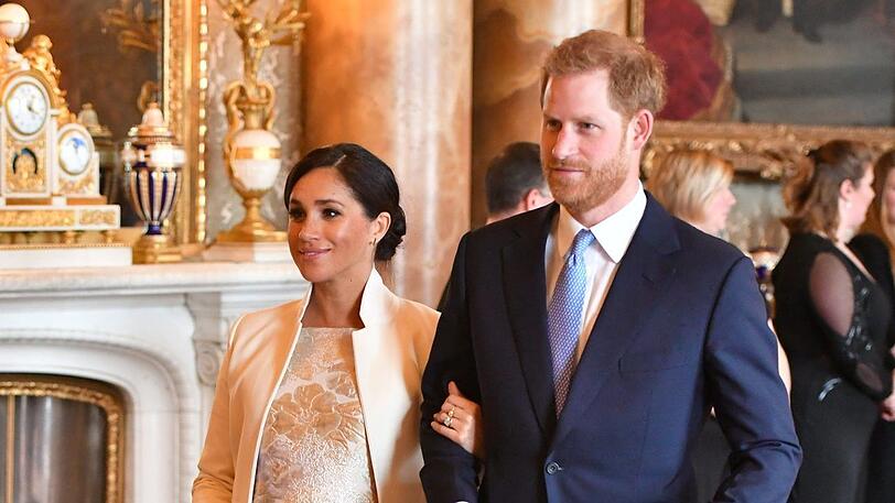 Prinz Harry und die hochschwangere Herzogin Meghan bei einem Empfang im März im Buckingham Palast.