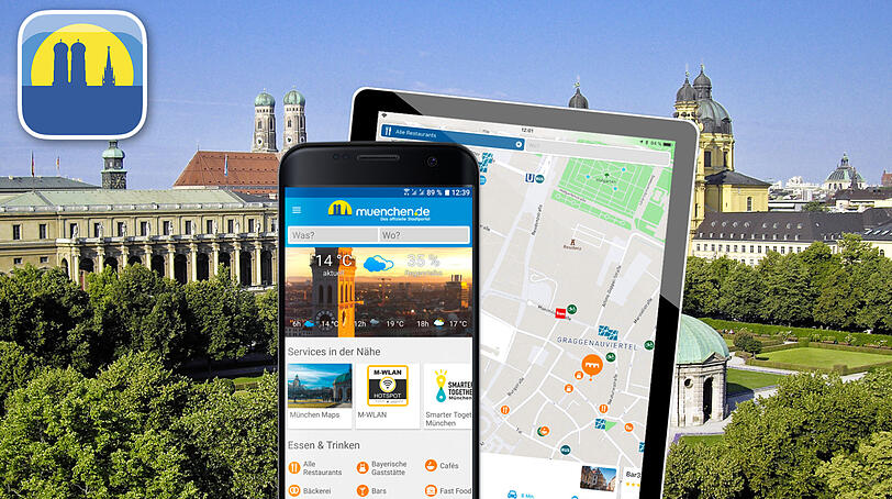 In der München SmartCity App finden Sie eine interaktive Stadtkarte mit Umgebungssuche, einen Routenplaner und viele weitere städtische Infos und Services.