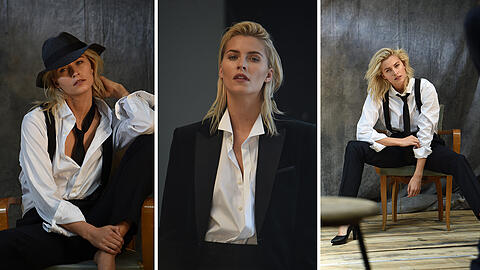 Top-Model Lena Gercke präsentiert sich bei einem Foto-Shooting mit Hemd und Krawatte. Hier gibt's die Bilder des heißen Shootings.
