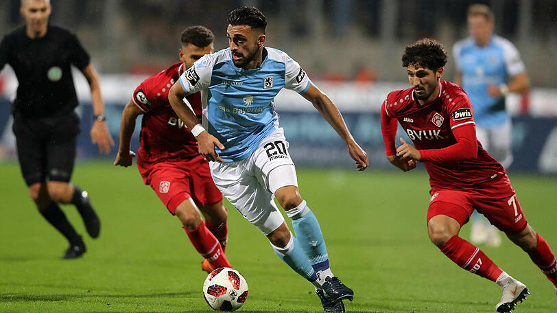 Wiedersehen im Toto-Pokal? Efkan Bekiroglu (Mi.), hier im Duell der Löwen gegen die Würzburger Kickers.