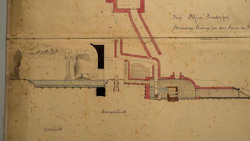 Die Planzeichnung zur Heizungsanlge der Venusgrotte im Schlosspark Linderhof. Die Planzeichnung zur Heizungsanlge der Venusgrotte im Schlosspark Linderhof.