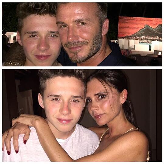Brooklyn Beckham mit seinen Eltern David und Victoria an Silvester