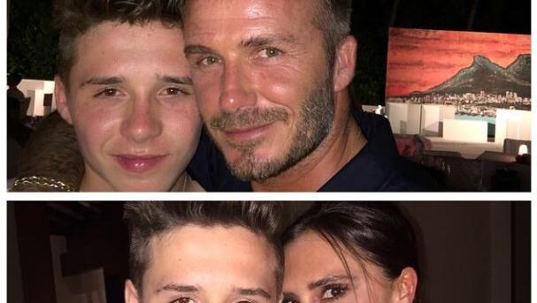Brooklyn Beckham mit seinen Eltern David und Victoria an Silvester Brooklyn Beckham mit seinen Eltern David und Victoria an Silvester