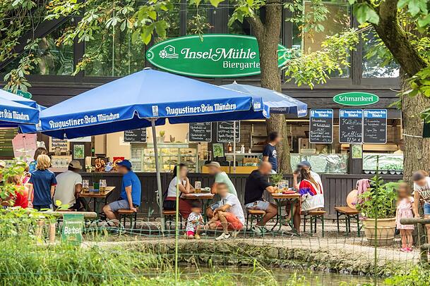 Biergarten Insel Mühle. Biergarten Insel Mühle.