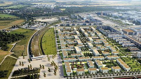 Die Messestadt Riem von oben.