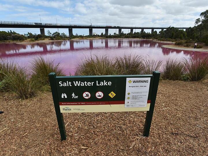 Der See im Westgate Park in Melbourne wird von Zeit zu Zeit pink. Grund dafür ist der hohe Salzgehalt im Wasser.