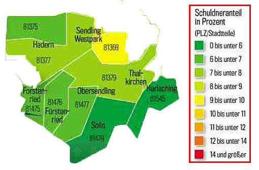 Beim Thema Finanzen zieht sich ein Riss durch die Stadt. In Riem und am Hasenbergl sind die Menschen besonders häufig verschuldet.