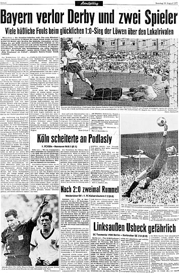 Am ersten Spieltag der Meistersaison mussten die Löwen gleich zum Lokalderby gegen den frisch aufgestiegenen FC Bayern ran. Mehr als ein Gurkenkick kam dabei allerdings nicht heraus, urteilte die AZ damals.