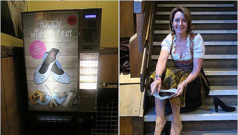 Der erste Ballerina-Automat auf der Damen-Toilette: Weil die Füße schmerzen, versuchts's Bettina Rittberger mit Ballerinas. Der erste Ballerina-Automat auf der Damen-Toilette: Weil die Füße schmerzen, versuchts's Bettina Rittberger mit Ballerinas.