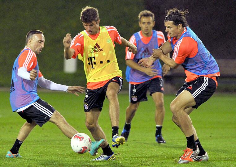 Die Bayern beim Abendtraining.