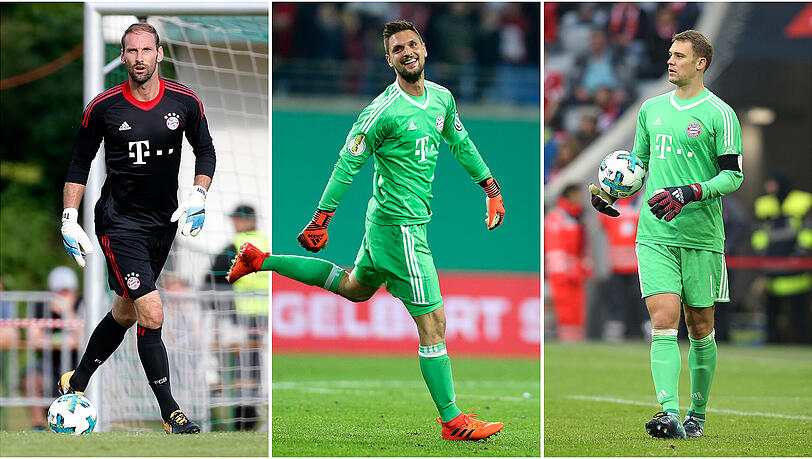 Die Bayern-Torhüter der Saison 2017/18: Tom Starke (l.), Sven Ulreich (m.) und Manuel Neuer. Die Bayern-Torhüter der Saison 2017/18: Tom Starke (l.), Sven Ulreich (m.) und Manuel Neuer.