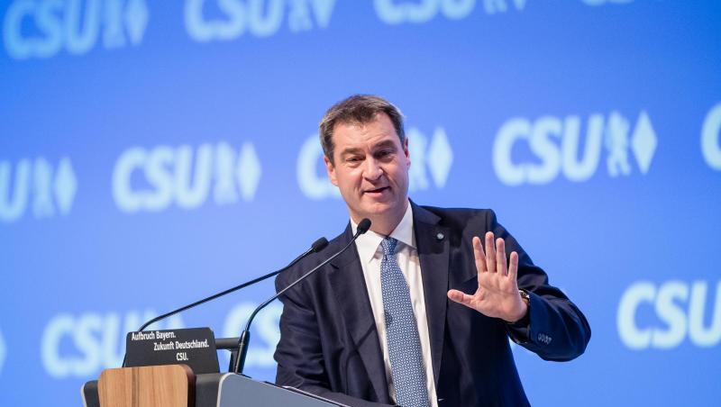 Markus Söder, CSU-Parteivorsitzender, spricht beim CSU-Parteitag in der Olympiahalle. Foto: Matthias Balk/dpa
