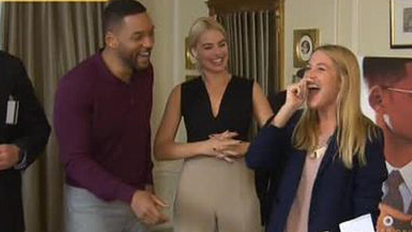 Will Smith, Margot Robbie und Moderatorin Alina (v.l.n.r.)