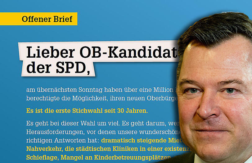 "Lieber OB-Kandidat der SPD" - so beginnt der offenen Brief von Josef Schmid. Gemeint ist übrigens Dieter Reiter.