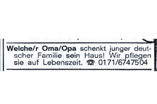 Mit dieser Anzeige sucht Bimüller Familienanschluss samt Häuschen.