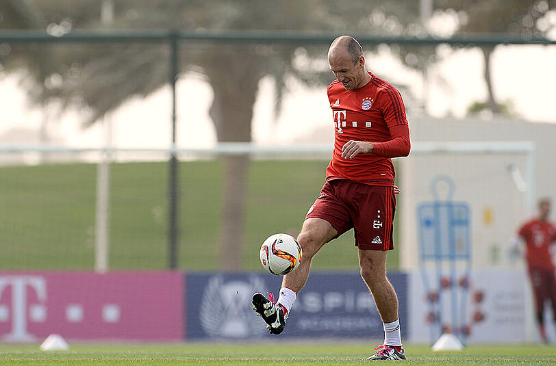 Arjen Robben (hier im Trainingslager in Doha) stand wegen Adduktorenproblemen nicht im Kader für das Spiel gegen Juventus Turin. (Archivbild)