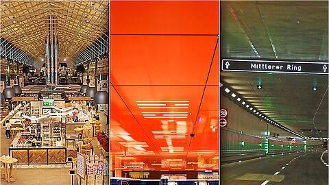 Die neue "Eataly"-Schrannenhalle (l.), das komplett sanierte Marienplatz-Zwischengeschoss (m.) und das Langzeitprojekt Luise-Kiesselbach-Tunnel - nur einige Münchner Bauvorhaben, die 2015 fertiggestellt wurden.