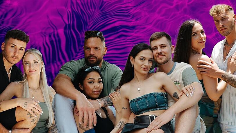 "Temptation Island" (v.l.): Hillary, Jamy, Patrick, Natalie, Raffaela, Jeremy, Enrico, Saskia, Danka und Kevin.