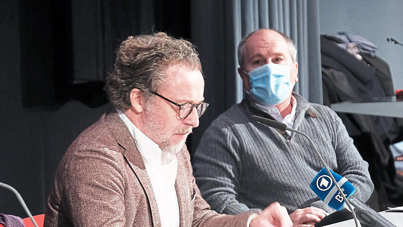 Christian Gerhaher und Kevin Conners (rechts) bei der Pressekonferenz im Carl-Orff-Saal. Foto: RBR