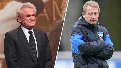 In der Vergangenheit krachte es zwischen beiden, inzwischen ist der Streit aber abgehakt: Bayerns Torhüterlegende Sepp Maier (l.) und Hertha-Trainer Jürgen Klinsmann.