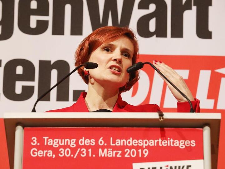 Katja Kipping am Samstag bei einer Rede auf dem Landesparteitag der Linken im thüringischen Gera.