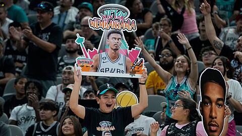 Fans jubeln während der NBA-Draft-Party der San Antonio Spurs im AT&T Center. Die Spurs wählten Wembanyama mit der ersten Wahl aus.