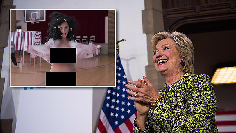 Will, dass Clinton US-Präsidentin wird und zieht sich dafür sogar aus: Katy Perry. Will, dass Clinton US-Präsidentin wird und zieht sich dafür sogar aus: Katy Perry.
