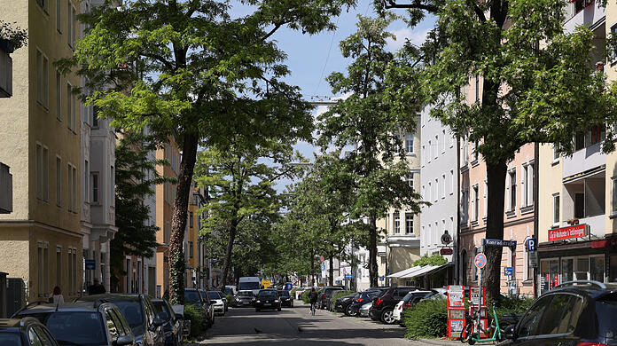 Unaufgeregt, erstaunlich ruhig und sogar ausgesprochen grün: die Kurfürstenstraße, die sich von der Maxvorstadt nach Schwabing zieht.