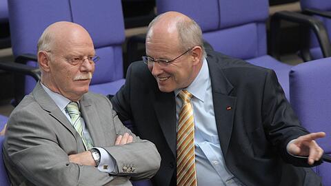 Freundschaft über Fraktionsgrenzen hinweg: Struck und Kauder 2007 im Bundestag (Archivbild)