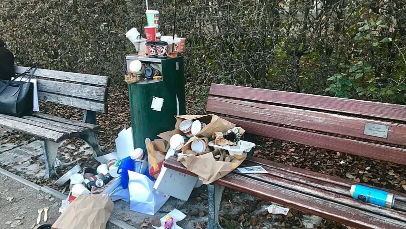 Jeden Sommer stellt München mehr Mülleimer auf. Trotzdem laufen die Behälter über, wie hier im Hofgarten. Jeden Sommer stellt München mehr Mülleimer auf. Trotzdem laufen die Behälter über, wie hier im Hofgarten.
