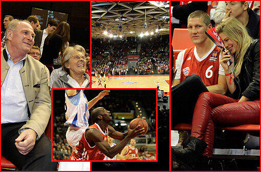 Der neue Audi Dome: "Stimmung wie beim Derby", findet Bastian Schweinsteiger. Hoeneß und Breitner sind begeistert. Die Bilder von der Basketball-Premiere in der neuen Halle.