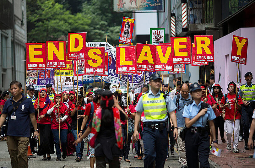 Demonstration in Hongkong gegen moderne Sklaverei.