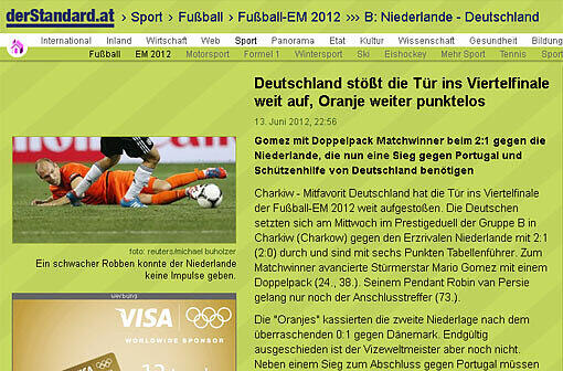 "Oranje weiter punktlos", Deutschland hingegen mit einem Fuß im Viertelfinale, schreibt die österreichische Seite "Derstandard.at".