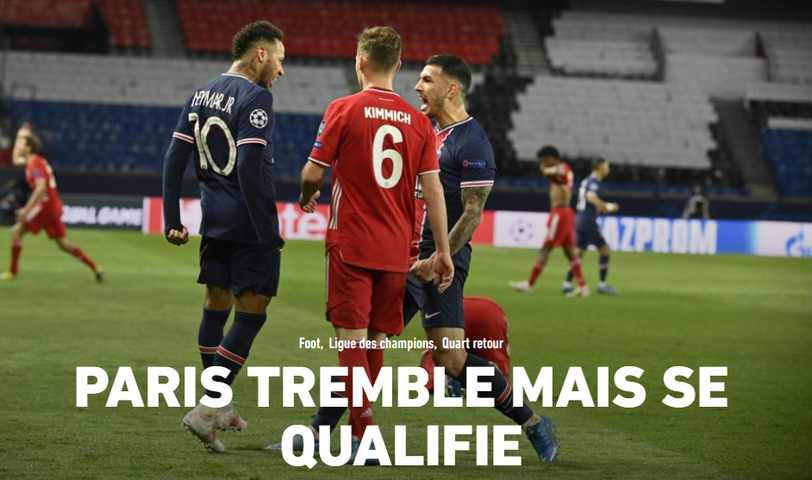 Die französische Zeitung "L'Equipe" bleibt beim Erfolg der Pariser nüchtern: "Paris zittert, qualifiziert sich aber."