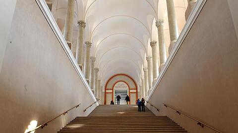 Das Treppenhaus in der Bayerischen Staatsbibliothek in München.