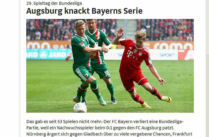 sueddeutsche.de schreibt: Augsburg knackt Bayerns Serie