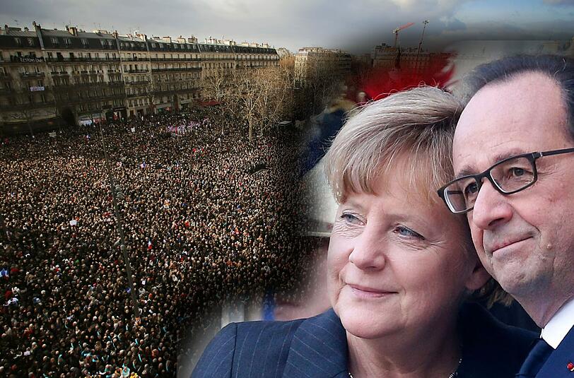 Solidaritätsmarsch gegen Terror in Paris: Bis zu einer Million Menschen wurden erwartet. Merkel und Hollande trauern Arm in Arm. Die Bilder...