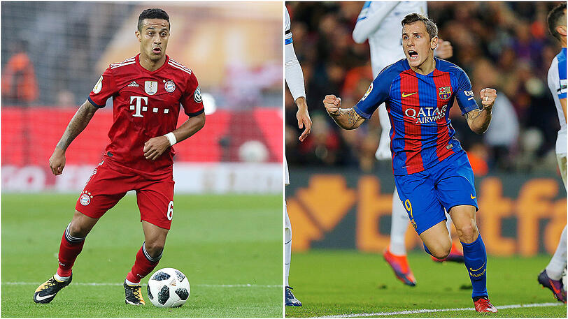 Bahnt sich da ein Spielertausch zwischen Bayerns Thiago (l.) und Barcelonas Lucas Digne an?