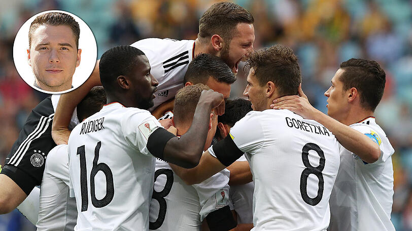 Haben auch in Abwesenheit der zahlreichen geschonten Weltmeister beim Confed-Cup Grund zum Jubeln: Shkodran Mustafi (l.), Julian Draxler (r.) und Co.