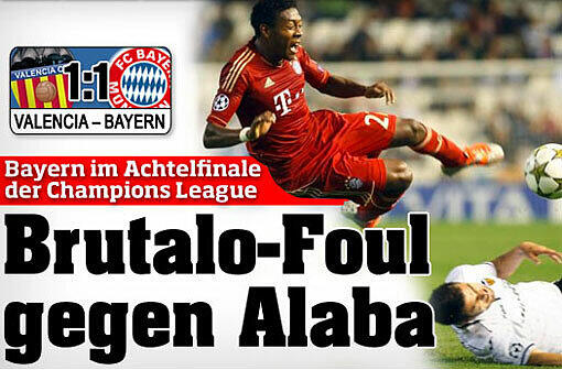 Bild.de macht einen Tag nach dem Spiel das Foul gegen Alaba uzum Thema