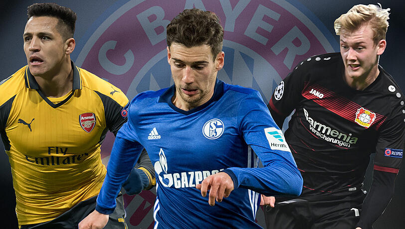 Heiße Kandidaten für die neuen Bayern? Alexis Sanchez (FC Arsenal), Leon Goretzka (FC Schalke 04) und Julian Brandt (Bayer Leverkusen) werden mit München bereits in Verbindung gebracht. Heiße Kandidaten für die neuen Bayern? Alexis Sanchez (FC Arsenal), Leon Goretzka (FC Schalke 04) und Julian Brandt (Bayer Leverkusen) werden mit München bereits in Verbindung gebracht.
