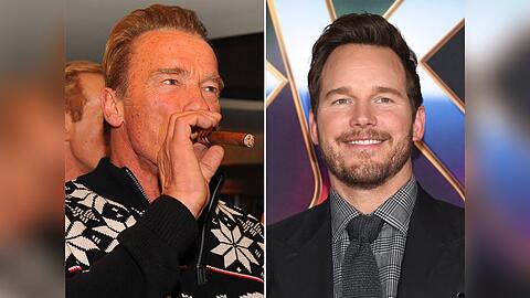 Arnold Schwarzenegger (l.) raucht gerne Zigarre, Schwiegersohn Chris Pratt eher nicht.