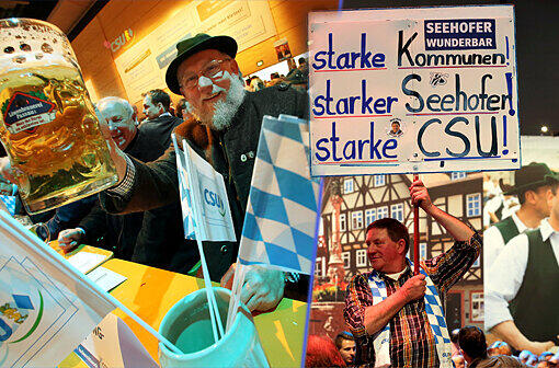 Prost - auf die CSU! In der Passauer Dreiländerhalle stimmen sich CSU-Fans auf die Reden von Horst Seehofer und Peter Gauweiler ein.