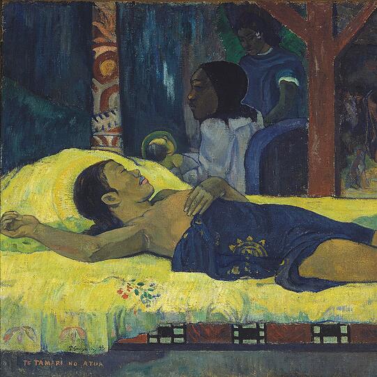Ruassln: Hier genügt ein Blick: Natürlich stammt die schöne Schlafende von Paul Gaugin, das Bild heißt &bdquo;Die Geburt Christi&ldquo;, stammt von 1896. Das mit dem Ruassln wird völlig korrekt als &bdquo;schlafen&ldquo;, &bdquo;sleep&ldquo; und &bdquo;dormire&ldquo; übersetzt.