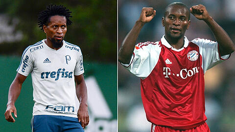 Zé Roberto im Oktober im Palmereias-Trikot und 2003 im Bayern-Trikot (rechts).