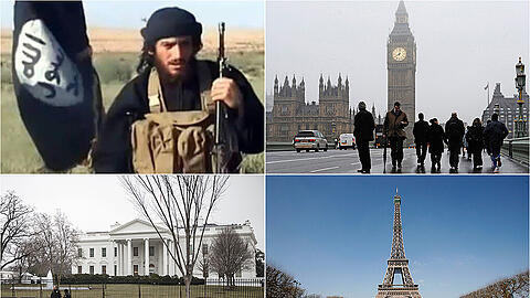 IS-Sprecher Abu Mohammed al-Adnani droht mit einer Expansion auf die arabische Halbinsel, bis nach Pakistan und auch in den Westen, "nachdem wir Euer Leben schwarz und dunkel gemacht haben und wir das Weiße Haus, Big Ben und den Eiffelturm in die Luft gesprengt haben".