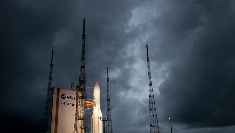 Ariane 5 im Raumfahrtzentrum Kourou im südamerikanischen Französisch-Guayana. Ariane 5 im Raumfahrtzentrum Kourou im südamerikanischen Französisch-Guayana.