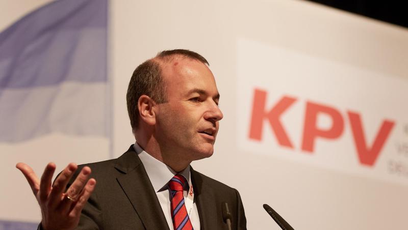 Manfred Weber (CSU), Fraktionsvorsitzender der Europäischen Volkspartei, spricht bei der Bundesvertreterversammlung der KPV. Foto: Thomas Frey Manfred Weber (CSU), Fraktionsvorsitzender der Europäischen Volkspartei, spricht bei der Bundesvertreterversammlung der KPV. Foto: Thomas Frey