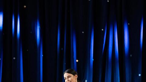 Lena Meyer-Landrut spricht in der Hochschule Ansbach während der Verleihung des Bildungspreises. Foto: Daniel Karmann