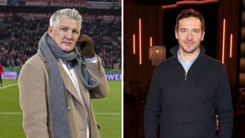 Bastian Schweinsteiger und Felix Neureuther blödeln gemeinsam auf der Piste herum. Plötzlich kommt der Abhang immer näher.